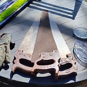 Antique Double Handled Bow/Saw Set in Brown Wood